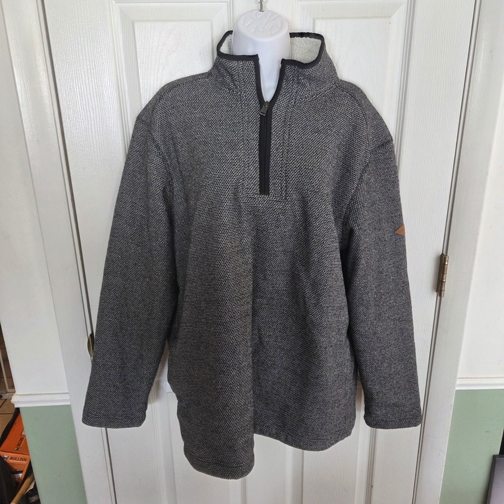 Orvis Mens L Gray‎ Sherpa Quarter Zip Pullover Fleece Sweater Gorpcore Fisherman